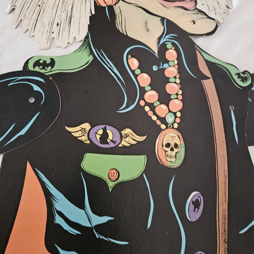 Vintage Original Die Cut 58" Jointed Halloween Witch by Beistle Ripped Hat Skull - Picture 12 of 16